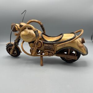 Vtg Wooden Motorcycle Chopper Folk Art Tamarind Wood Vines Woodsy Decor 15" L